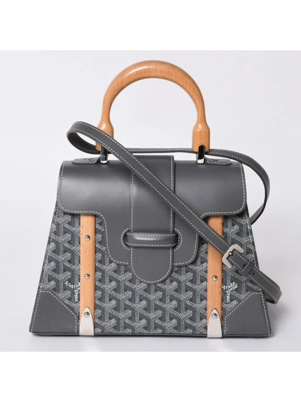 Goyard Saigon PM 2-Way Shoulder Bag Din Canvas Gray Wood